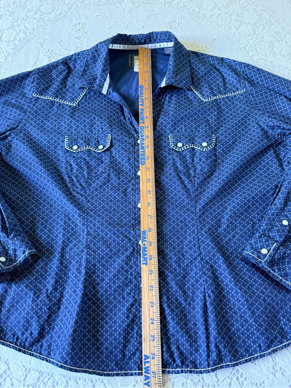 Panhandle Rough Stock Blue Western Pearl Snap Shirt XXL Whipstitch Geo Rodeo - Picture 6 of 13